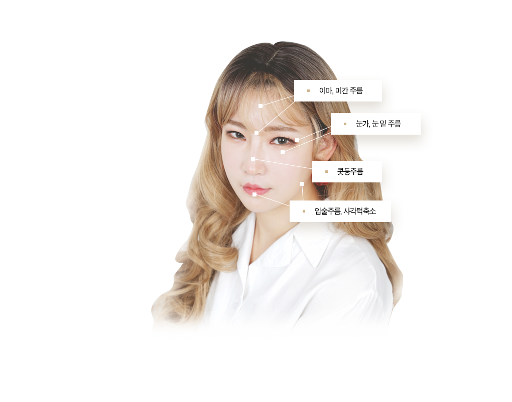 보톡스 시술 부위 이마 미간주름 눈가 눈밑주름 콧등주름 입술주름 사각턱축소